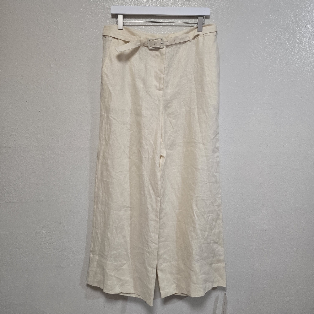 Reformation Wide Leg Belted Linen Pants Yellow Size 10 NWT